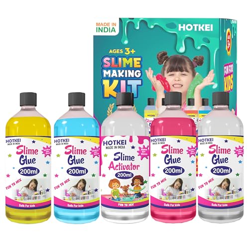 Image of HOTKEI (Make 40+ slimes) Multicolor Scented DIY Magic Toy Slimy Slime Activator Glue Gel Jelly Putty Making kit Set Toy for Boys Girls Kids Slime Making Kit 4 Colored Glue 1 Activator 200 ml Each