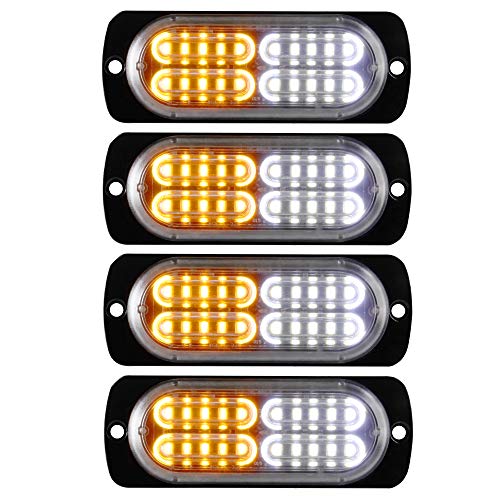 Teguangmei 12-24V 20-LED Super Bright Emergency Strobe Warning Caution Hazard Construction Waterproof Flashing Strobe LED Light Bar Surface Mount for Car Truck SUV Van (Amber White)