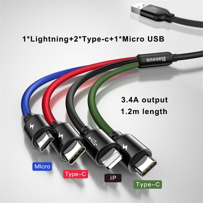 Cable de carga múltiple USAMS contra enredos con conectores Tipo C y Micro USB 3