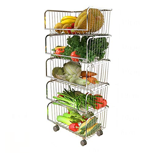 Yunteng-Casiers et supports 304 étagère de Cuisine en Acier Inoxydable Ensemble de 2/3/4/5 Basket Panier de Rangement de Plancher d'atterrissage丨panier à Fruits de légumes Panier (Taille : 5 Tier)