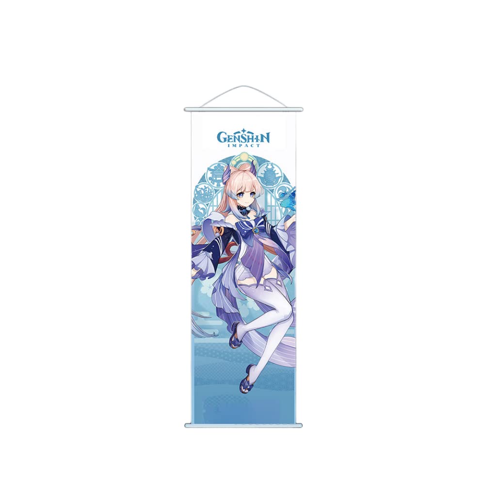 Hanaiette 1PC Genshin Impact Hanging Painting Silk Cloth Poster Engraved Scroll Animation Peripheral for game lover (Sangonomiya Kokomi)