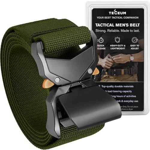 TECEUM Belt – Green B1 S – Heavy-Duty, Work, Hiking, Rigger, EDC Men’s Belts – Quick-Release – Nylon Web