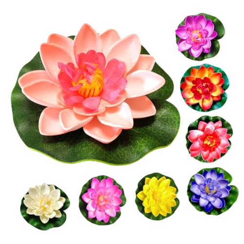 Mobestech 8個 人工蓮花 浮遊式シミュレーション池植物 プラスチック製 耐水性 屋内外対応 魚タンク 噴水 プール装飾用 な睡蓮デコレーション