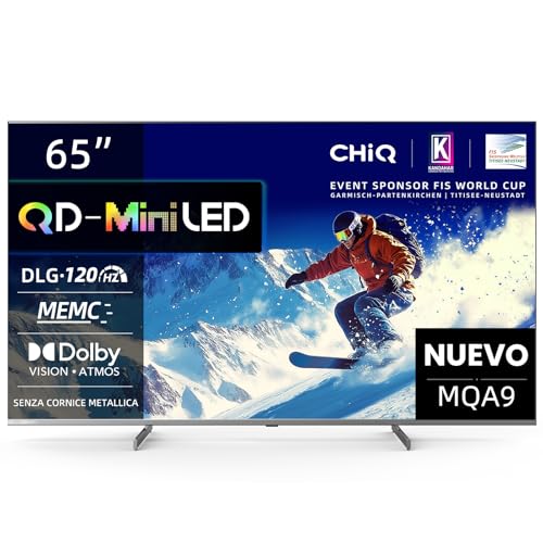 CHiQ M65QA9 65 Pulgadas TV Smart 4K Mini QLED, (Android 14),60Hz MEMC & Local Dimming,Dolby Vision & Atmos,DLG 120Hz* (Mejorado por Software),HDR10