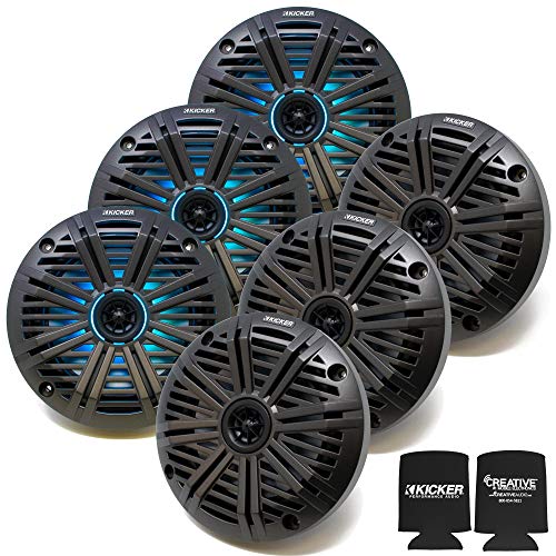 Image of KICKER 6.5 inch LED Marine Speakers (3 Pair) Charcoal Salt Water Grills OEM Replacement Speakers