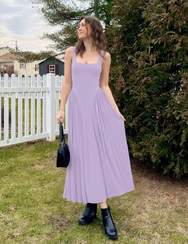 Image of ZESICA Womens 2026 Summer Sleeveless Square Neck Sundress Casual Long Flowy A Line Beach Vacation Maxi Dresses