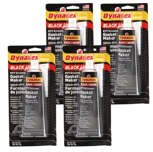 Image of Dynatex Black RTV Silicone Gasket Maker 3 oz Tube - Oxygen Sensor Safe, OEM Specs, 500F Hi-Temp, Oil /Water Resistant, Made in the USA (4-Pack)