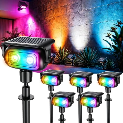 Image of Brizled Solar Powered Spotlight Color Outdoor Spot Light Landscape Lighting | 360 Rotation Head; 9 Color & 11 Mode; IP65 Waterproof; Adjustable Height; Stake or Wall Mounted for Yard Tree Garden Pathway