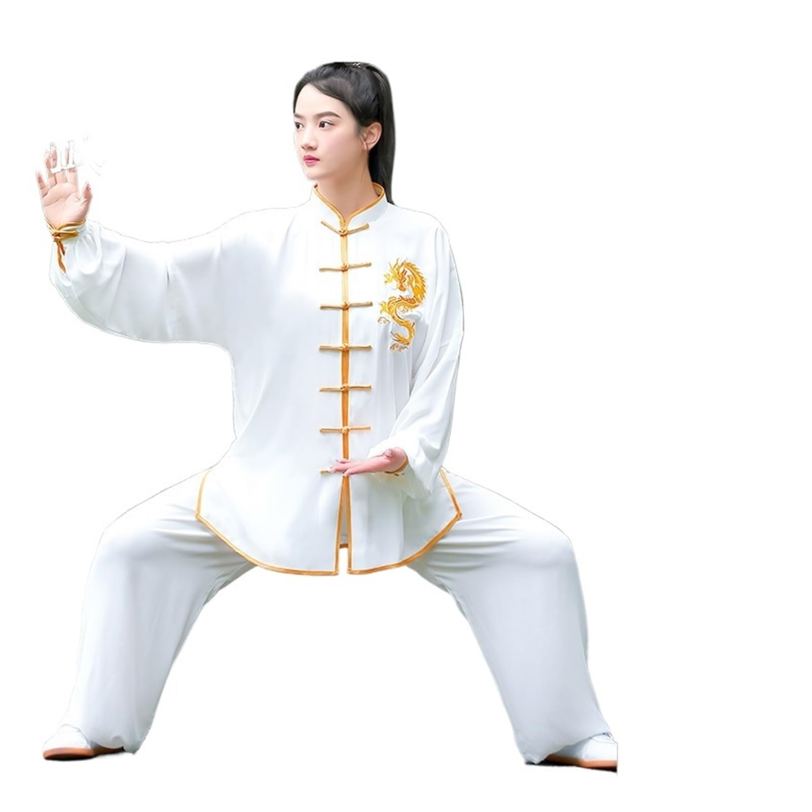 Kimono Jiu Jitsu Conjunto de Ropa de Tai chi con Bordado de Primavera y otoño for Practicar Artes Marciales.(White A,L)