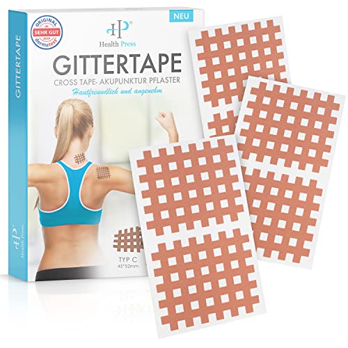 Health Press® Grid Tape Cross Tape - Tamaño C 40 piezas - Grid Tape for Acupressure - Tiritas de acupuntura con instrucciones detalladas en libro electrónico para descargar - Tiritas de acupresión