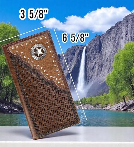 Image of F&L CLASSIC Men's RFID Vintage Look Genuine Leather Long Bifold Wallet Checkbook Wallets,brown,240-80