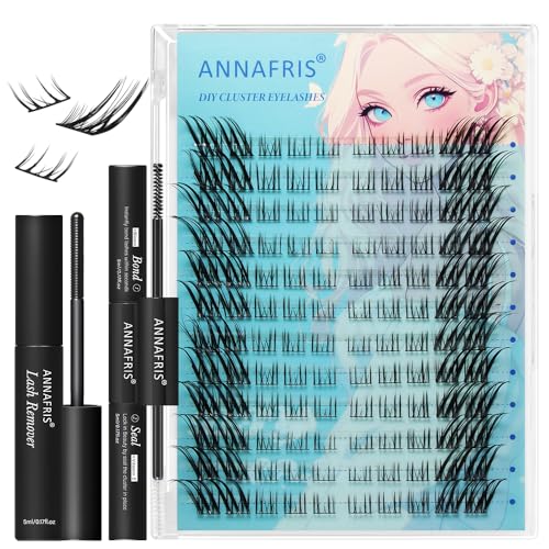 ANNAFRIS Pestañas Postizas Kit DIY Pestañas Pelo a Pelo Individuales Cluster Lashes con Pinzas y Pegamento(FS-036)