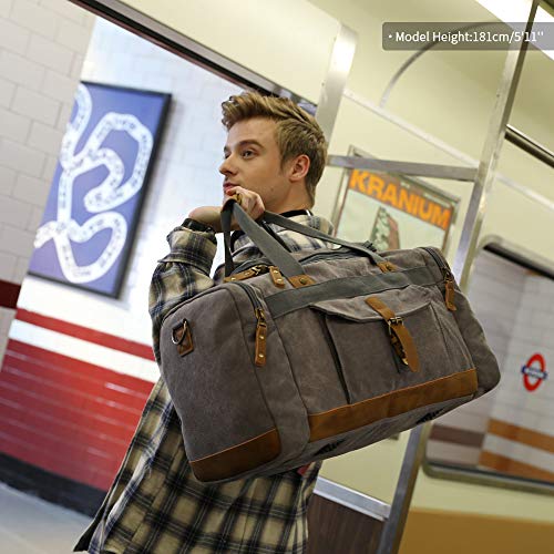 Plambag Canvas Duffle Bag, 50L Large Travel Duffel for Overnight Weekend Luggage(Gray)