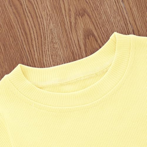 Image of Toddler Girl Clothes Summer Outfit Short Sleeve Shorts Set 12M-5T | Soft ribbed knit toddler girl outfit with breathable fabric, ruffle top, comfy shorts and stretchy fit for summer daily wear.