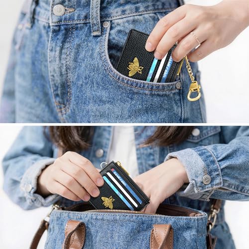 Image of SEAVILIA Card Holder Keychain Wallet for Women with ID Window RFID Coin Purse Bee Gifts Slim Minimalist Small Wallet