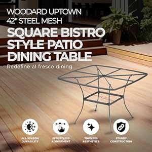 Sleek contemporary 42 inch outdoor steel mesh square top bistro style patio dining table with tapered legs black  urban country home decor