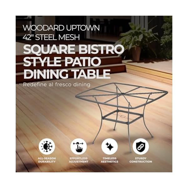 Sleek contemporary 42 inch outdoor steel mesh square top bistro style patio dining table with tapered legs black  urban country home decor