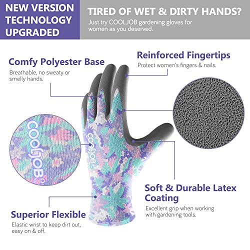 COOLJOB Gardening Gloves for Women 2 works Ladies, Comfortable Breathable Rubber Garden Gloves, Medium Size Fits Most - Image 2