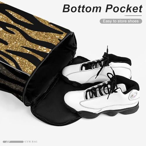 Gold Black Tiger Pattern Drawstring Backpack Gym Bag With Shoe Compartment String Bag Sport Beach Sackpack4
