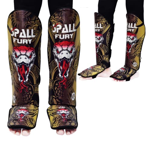 MMA Shin Instep Pad Kick Thai Pad Kick Boxing Guard Protector Leg Foot Guard(Gold Black, Small/Medium)
