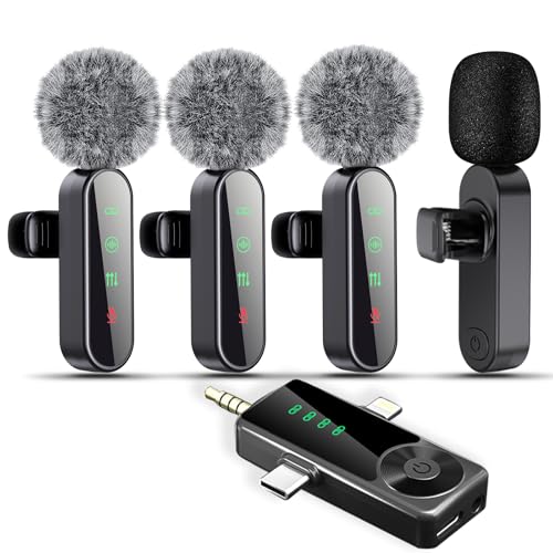 Gicorino 4 Packs Wireless Lavalier Microphone for iPhone/Android/Camera, Upgraded Mini Microphone with Noise Reduction, Mic for Video Recording, Podcasts, YouTube, TikTok, and Vlogging