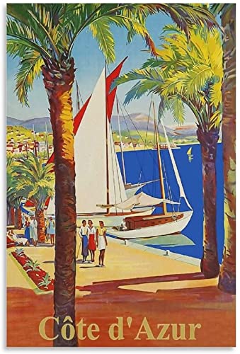 Poster & Kunstdrucke Côte D'Azur Reiseposter Côte D'Azur Reisedrucke Retro Illustration Leinwand Wandkunst Für Heim Dekoration Bild 45x65cm x1 Rahmenlos Cover