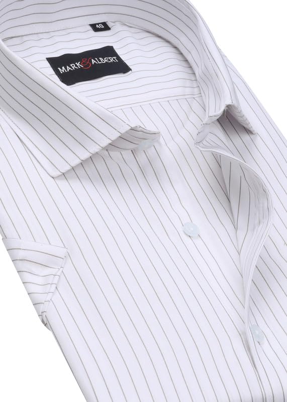 Image of MARK & ALBERT Men's Striped Half Sleeves Regular Fit Shirt | Stretchable Fabric