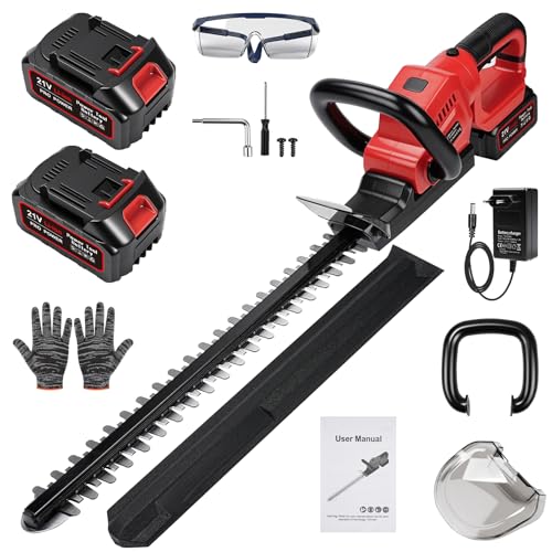 Risegun Tijeras Cortasetos de Batería, Cortasetos Eléctrico 850 W, Hoja SK5 de 56 cm, Mango Giratorio 90° y Diseño Ergonómico con baterías de 2 x 3,0 Ah para Setos, Ramas, Arbustos, Ramitas