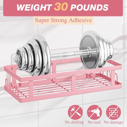Image of Youvip Shower Caddy Adhesive,No Drill Bathroom Organizer,Large Capacity Rustproof Shelves for Inside Shower,Bathroom Organizers and Storage,Pink