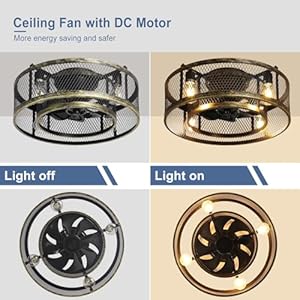 Farmhouse Ceiling Fan with Lights, 20 Inch Flush Mount Bladeless Rustic Ceiling Fans with Remote Control for Low Ceilings Vintage Living Room Bedroom, Bronze, E26 Bulbs Not Included Farmhouse Ceiling Fan with Lights 20 Inch Flush Mount Bladeless Rustic Ceiling Fans with Remote Control for Low Ceilings Vintage Living Room Bedroom Bronze E26 Bulbs Not Included