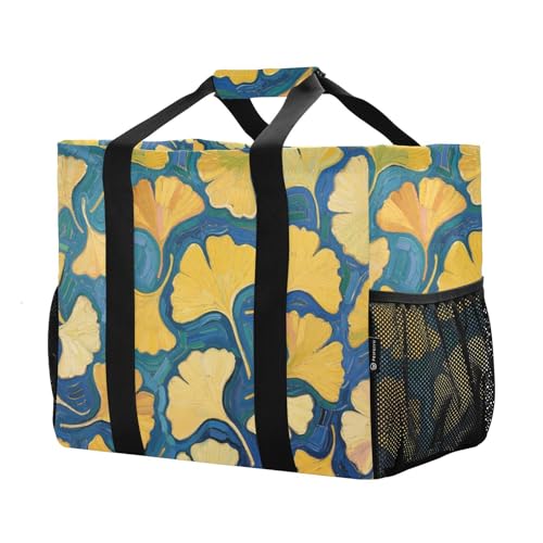 Gingko Leaf Blue Art Painting Utility Tote Collapsable Beach Tote Sandproof Reusable Shopping Bags with Handles Carrying Bags2