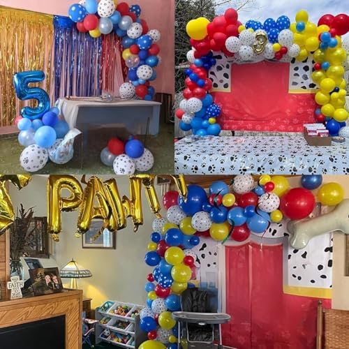 Image of Red Yellow Blue Balloons Puppy Dog Paw Print Balloon 60pcs 12inch Latex Helium Balloon Royal Blue Red Yellow Balloons for Kids Birthday Party Decorations