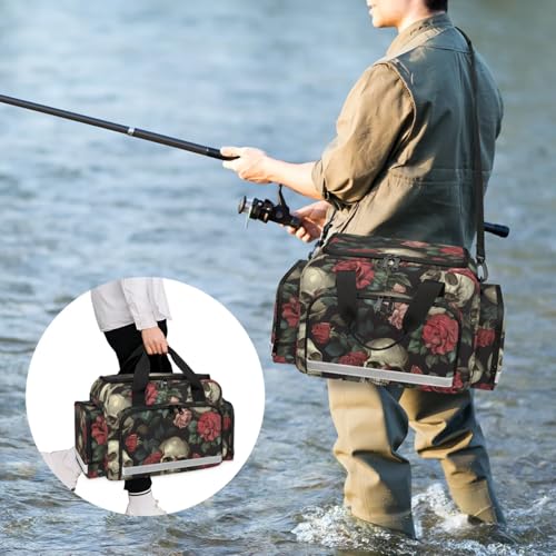 Anti-Scratch Duffle Bag for Travel 25x17.7x11.2 Inch - Waterproof Duffel Bag for Camping Fitness, Durable EMS Gear for First Responders Rose Skull2