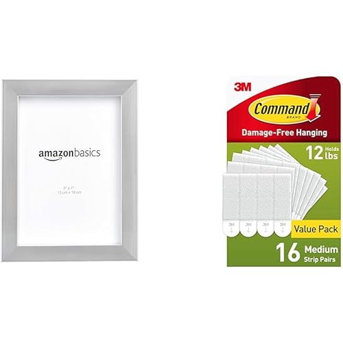 Amazon Basics Rectangular Photo Picture Frame 5" x 7" Pack of 2 & Command Medium Picture Hanging Strips