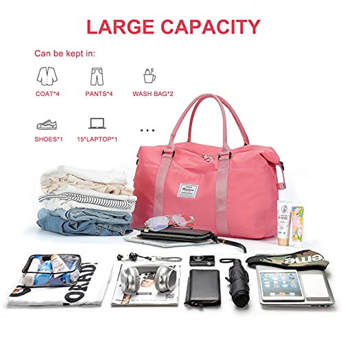 Womens travel bags, weekender carry on for women, sports Gym Bag, workout duffel bag, overnight shoulder Bag fit 15.6 inch Laptop (Large, Red)