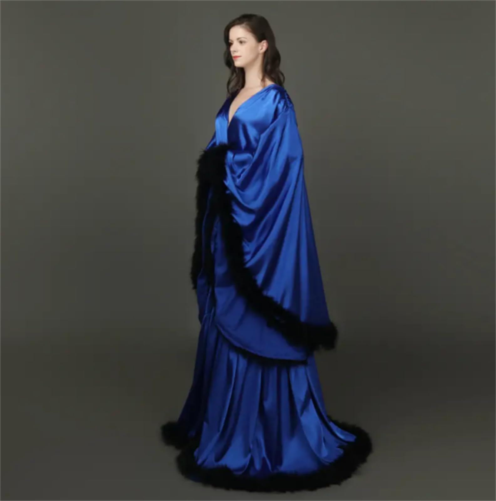 Robe de chambre en satin pour femme, robe de demoiselle d'honneur, pyjama avec bord en fourrure, vêtement de nuit doux et soyeux