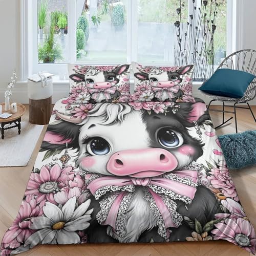 Parure de lit chat mignon double 200x200cm avec housse de couette en microfibre et fermeture éclair