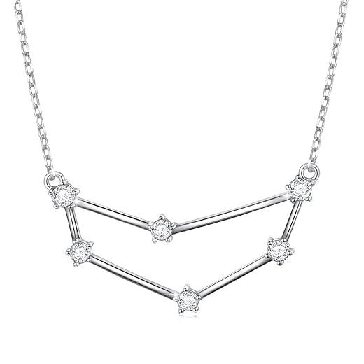 925 Sterling Silver CZ Astrology 12 Constellation Horoscope Sign Astrology Zodiac Star Necklace Birthday Jewelry for Women,18-20 inch