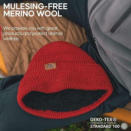 DANISH ENDURANCE Merino Wool Beanie, Fleece Lined Winter Hat for Men & Women