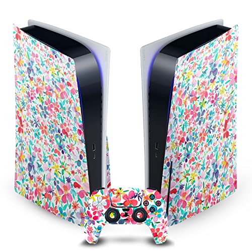 Plaque frontale autocollante PS5 vinyle anti-rayure au motif floral coloré Ninola avec skin manette