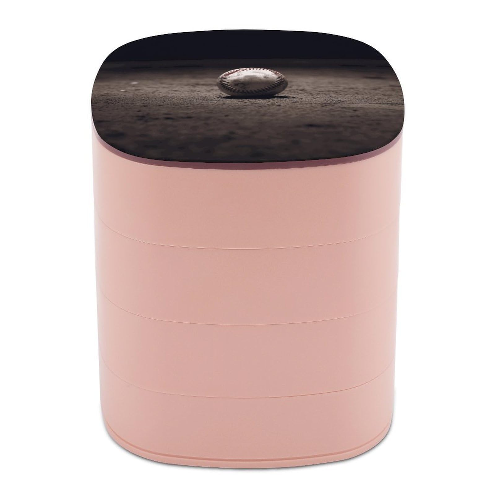 JTREHY BaseballJewelry Box 4-Layer Rotating Stronge Boxs Round Travel Jewelry Case with Lid for Bracelets Rings Bracelets, Gift for Women