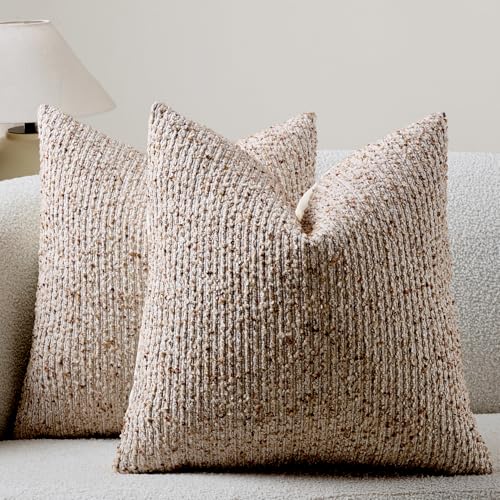 DEZENE Striped Throw Pillow Covers 18x18 Set of 2 Beige...
