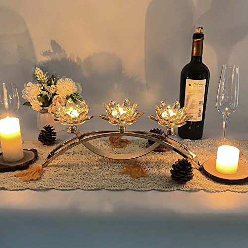 Tabletop Flower Crystal Candelabra With 3Arm,Decorative Crystal Lotus Flower Candle Holder,Table Décor For Pillar Candle1.5''(Gold) #TOP1