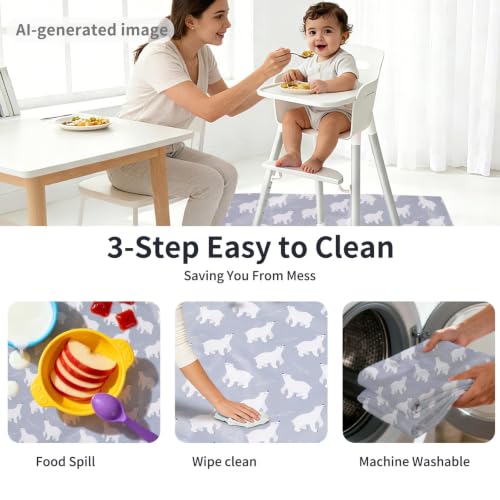 Image of Non-Slip Baby Splat Mat for Under High Chair(Bear, 43 inchx 43 inch)