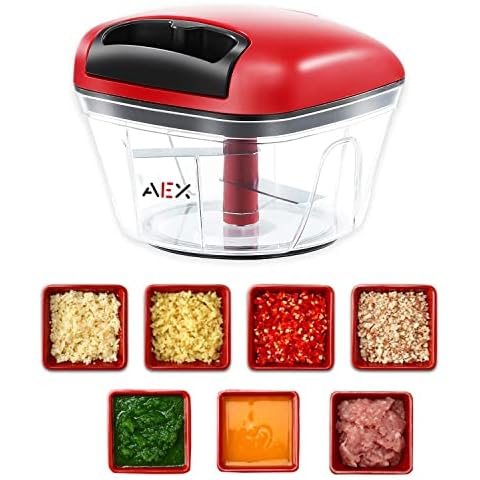 AEX Manual Food Processors Multi-Function & Chopper with Cover and Handle, Garlic Press Vegetable Chopper Shredder,Suitable for Onions Gingers Peppers Fruits Mincing,Wonderful for Kitchen | 550ml Cover