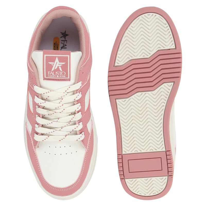 Image of FAUSTO Women Colorblocked Low Top Casual Shoes | Classic Lace-up Dress Sneakers | Memory Cushioned Insole