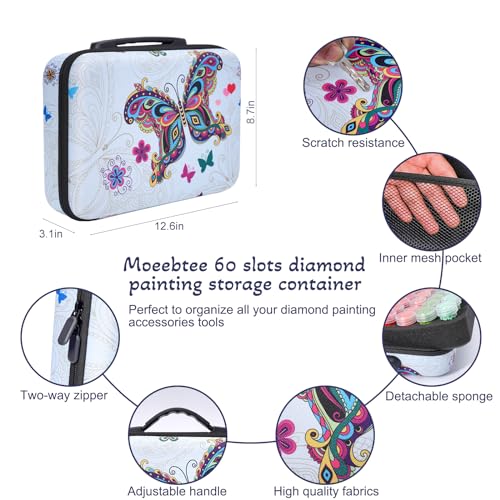 Image of MoeeBtee Diamond Painting Storage Containers, 60 Slots Diamond Painting Accessories and Tools, Diamond Art Organizer Storage Case - Butterfly