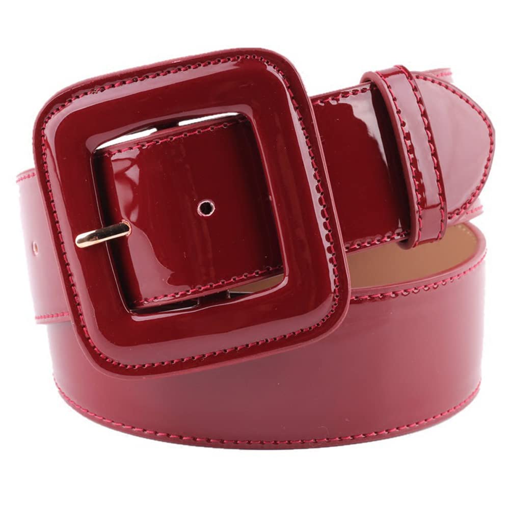 ANNULOYA Wide Patent Leather Belt for Womens with Wide Square Buckle Grommet Cinch High Waist Belts for Dress