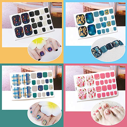 Danneasy 12 Sheets Adhesive Toe Nail Wraps Polish Stickers With 1Pc Nail File + 1Pc Wood Cuticle Stick Glitter Nail Art Decals Manicure Design For Women #TOP3