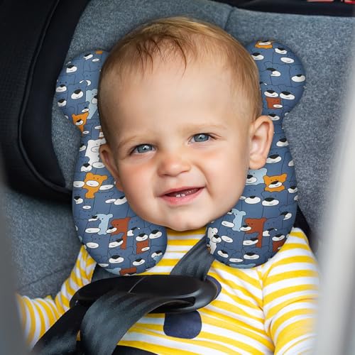 Image of Baby Travel Pillow, Infant Kid's Cushion Soft and Skin Friendly for Car Seat, Pushchair and Stroller (Blue Bear)
